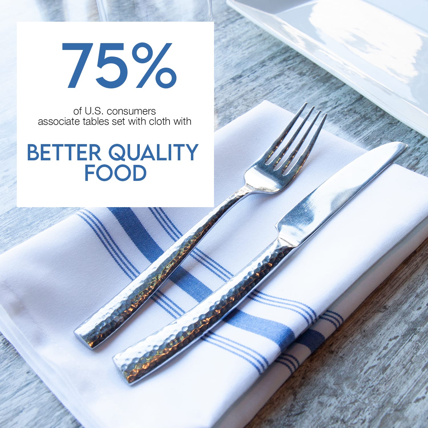 18x22, 12 Pack Arkwright Bistro Dinner Napkins Blue Professional Restaurant Quality Cloth Napkins with French Stripes