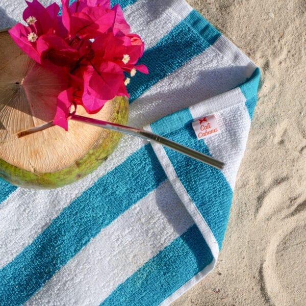 California Cabana Towels - Blue tag closeup