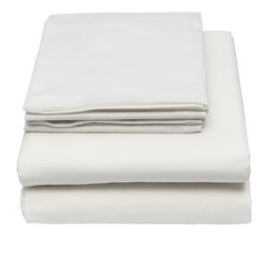 Folded bed linen or duvet cover on white isolated background