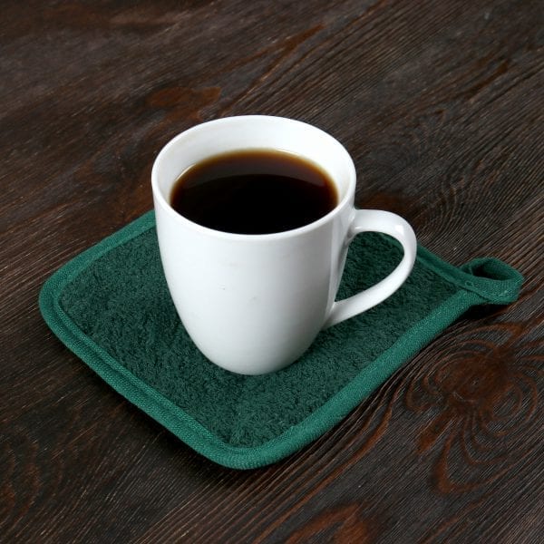 Green Pot Holder with cup of coffee on top
