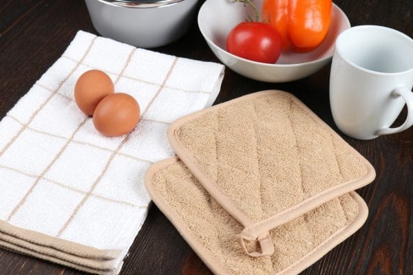 Terry Kitchen Towel and Pot Holder - Tan lifestyle