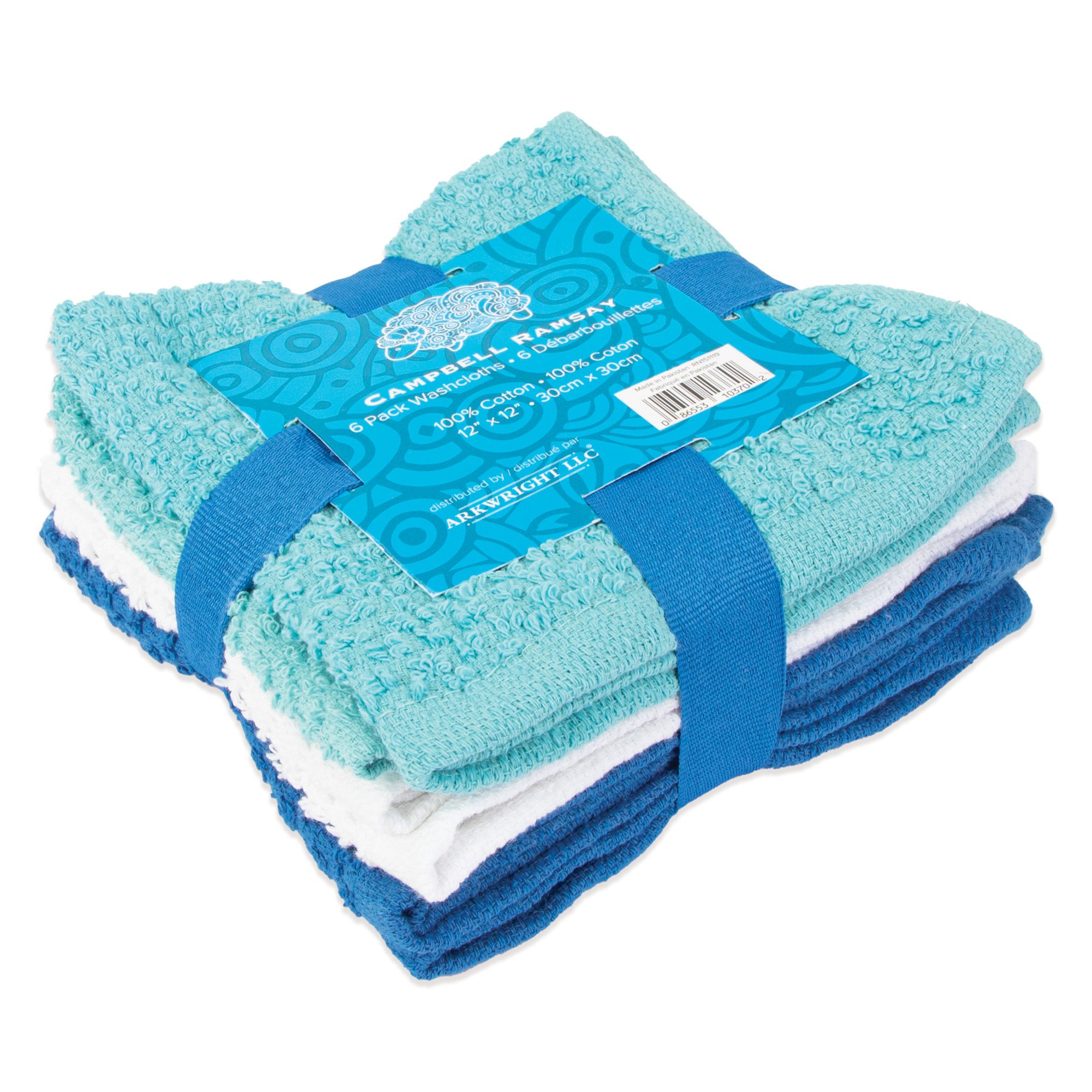 Campbell Ramsay Washcloth Sets, 6-Pack Sets, Cotton, 12x12 in