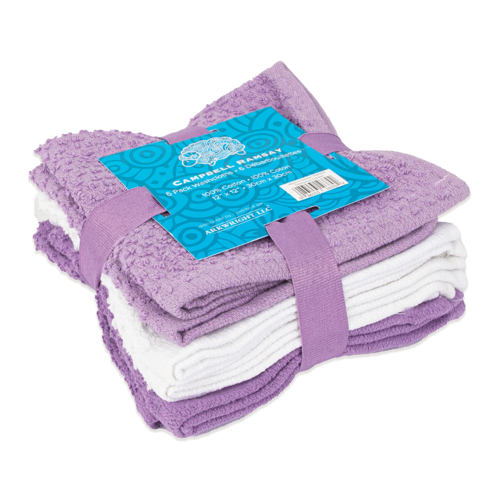 Campbell Ramsay Washcloth Sets, 6-Pack Sets, Cotton, 12x12 in