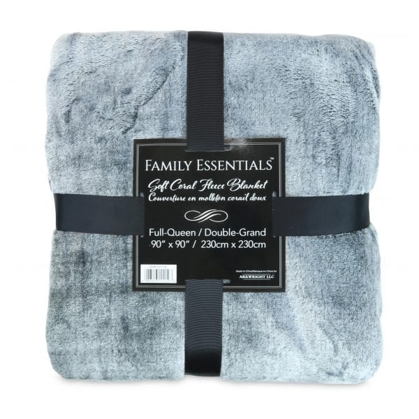 Family Essentials Soft Coral Fleece Blanket - Grey
