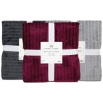 Ribbed Soft Flannel Blankets - FULL / QUEEN, Silver, Burgundy, Graphite