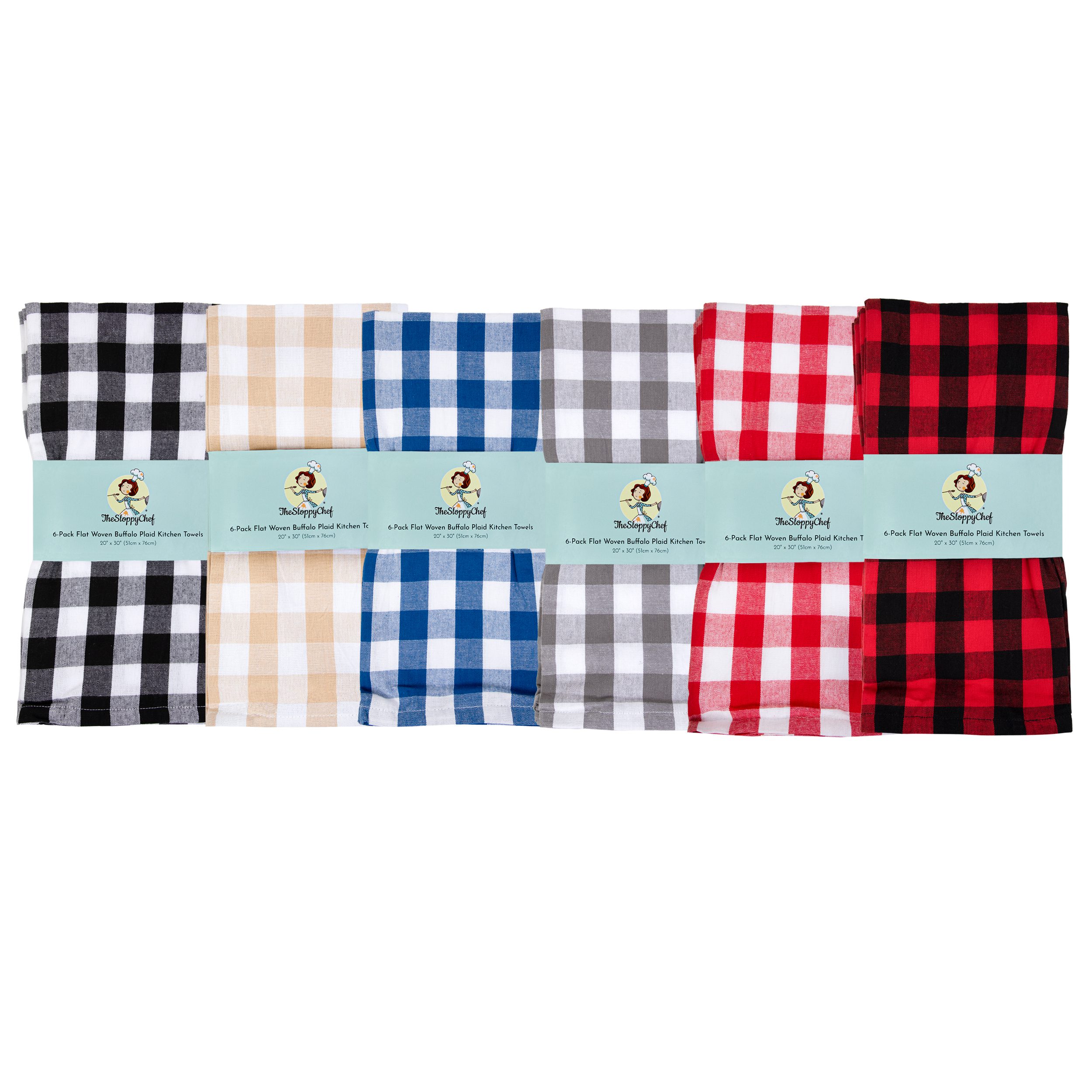 The Sloppy Chef 6-Pack Flat Woven Buffalo Plaid Kitchen Towels - Arkwright  Home