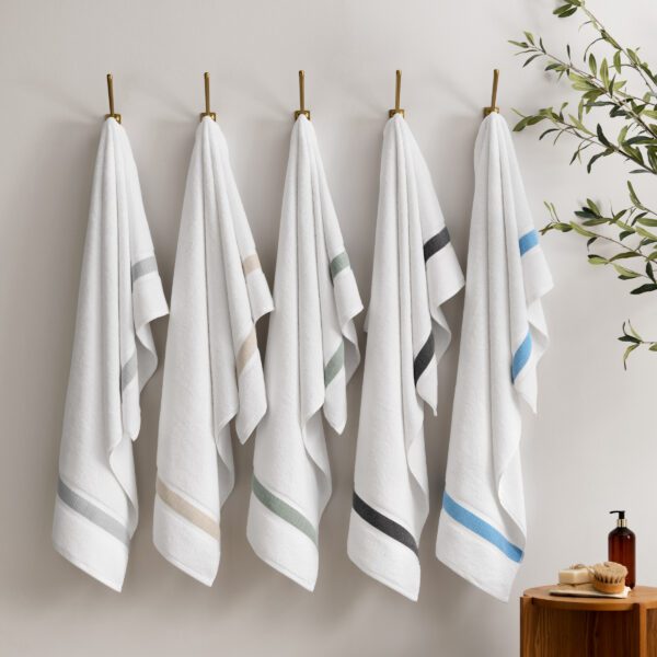 Aston and Arden White Turkish Luxury Striped Towels with for Bathroom 600 gsm, 30x60 in., 2-Pack , Super Soft Absorbent Bath Towels - Sand