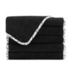 3-Pack  Black Coral Fleece Makeup Removal Washcloths with Satin Printed Piping - 13x13