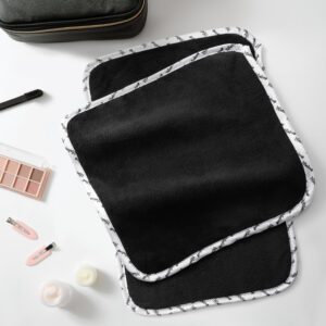 3-Pack  Black Coral Fleece Makeup Removal Washcloths with Satin Printed Piping