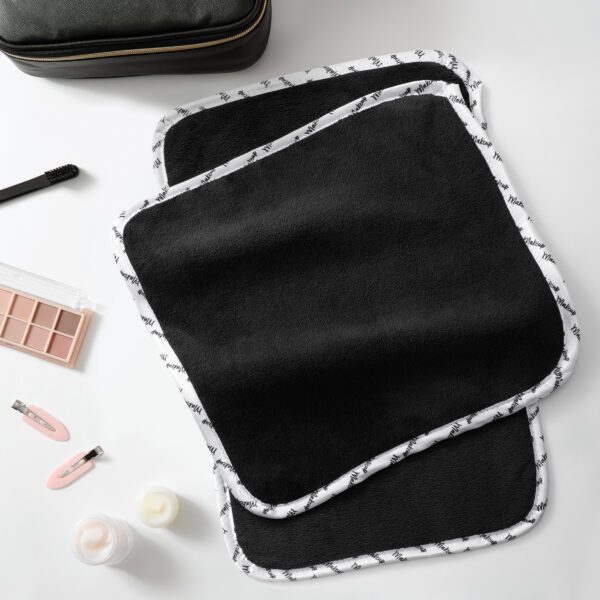 3-Pack  Black Coral Fleece Makeup Removal Washcloths with Satin Printed Piping