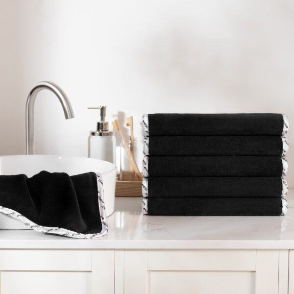 3-Pack  Black Coral Fleece Makeup Removal Washcloths with Satin Printed Piping